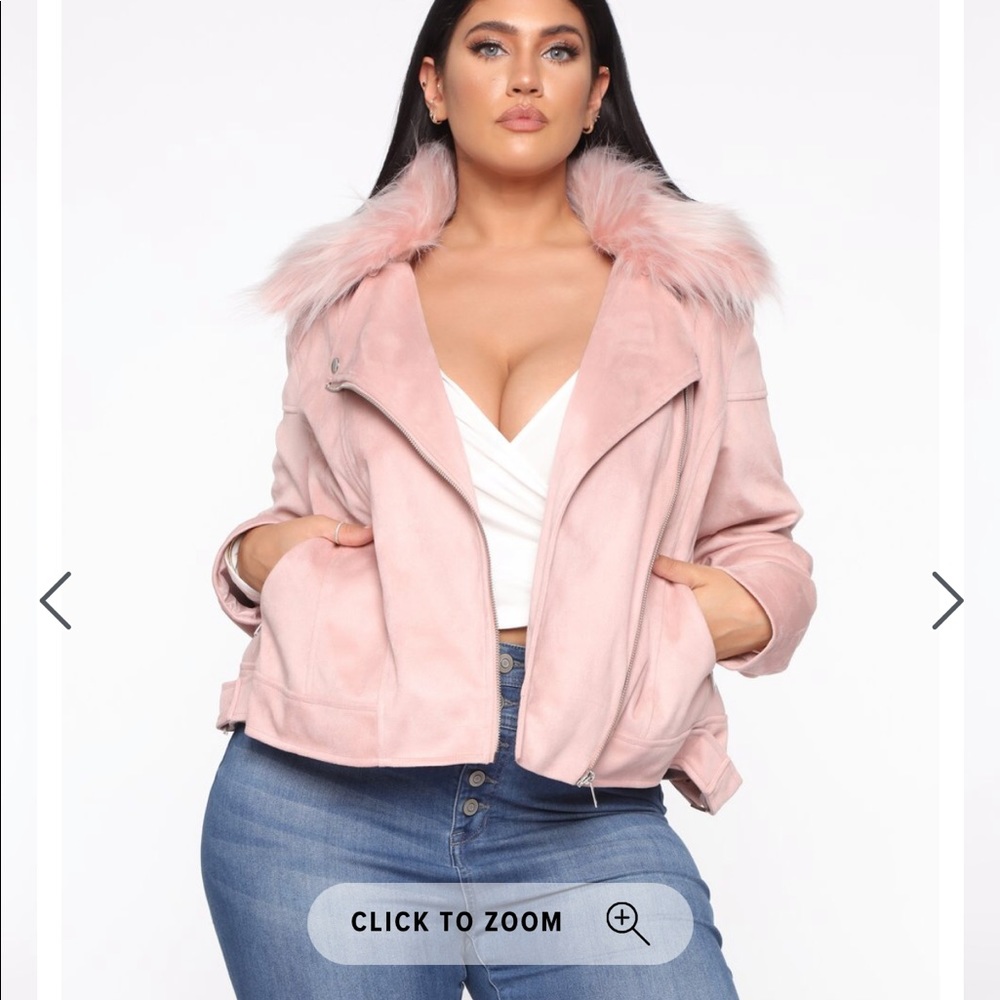 Fashion Nova 
Living Lavishly Moto Jacket - Blush